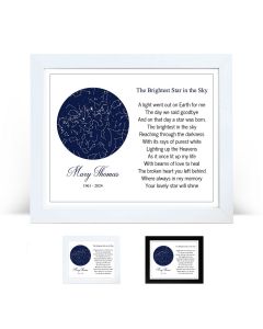 Remembrance photo frames with a personalised star map design and poem.