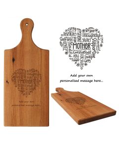 Rimu wood food platter board engraved with mother word cloud design