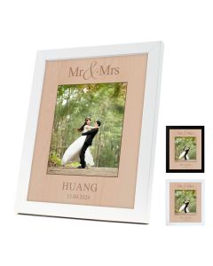 Custom wedding anniversary photo frames with Mr & Mrs engraved design.