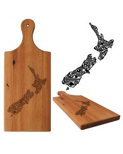 Rmu wood platter boards engraved with New Zealand islands design