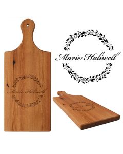 New Zealand Rimu wood serving platter board engraved with floral border and name