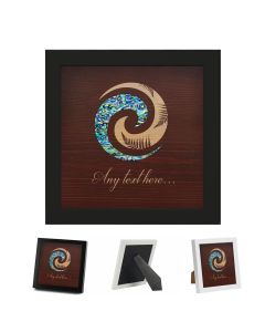 Wood frames with a double spiral Koru design with ferns and natural New Zealand Paua shell inlay