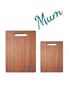 Wood chopping boards with Paua shell mum design