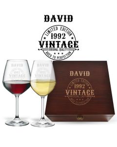 Luxury birthday gift wine glasses box sets with limited edition vintage design.