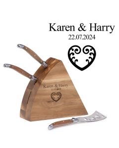 Koru & Fern love cheese board gift set engraved with couple's names and date