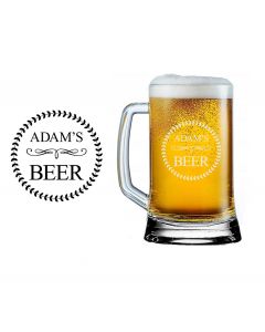 Handle beer glass with personalised rosette design