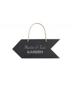 Personalised hanging arrow sign for the garden