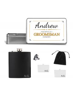 Wedding gift packs for men with personalised hip flask and cufflinks