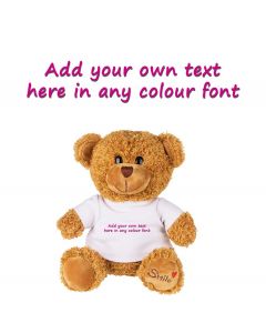 Teddy bear with personalised T-shirt and option to add your own text.