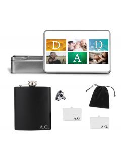 Personalised hip flask and cufflink gift set for dad