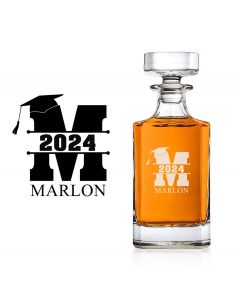 Personalised graduation themed crystal decanters.