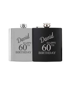 60th birthday gift personalised hip flasks.