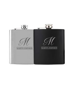 Engraved personalised hip flasks with initial and name design