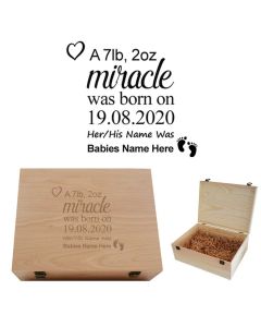 Personalised wood keepsake boxes for new parents and babies.