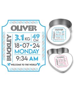 Personalised keepsake gift tins for new baby
