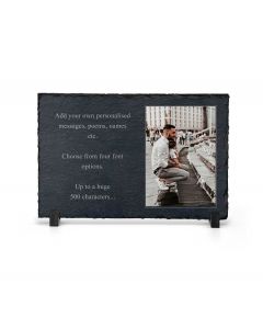 Personalised slate photo frames with any picture and text.