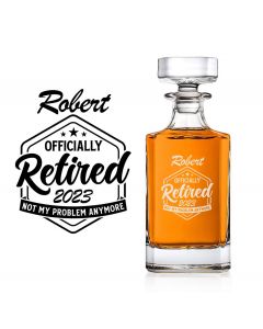 Retirement gift personalised crystal decanters.