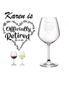 Personalised retirement gift wine glass for women in New Zealand.