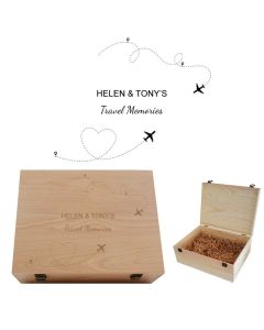 Travel memories keepsake boxes with a personalised design.