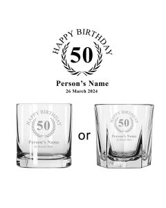Personalised 50th birthday gift whiskey glasses
