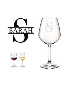 Personalised wine glass with initial and name through the centre