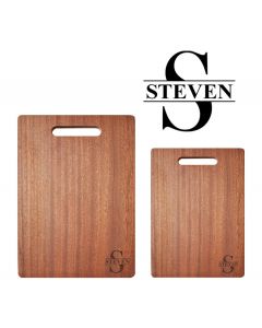 Personalised wooden chopping boards with initial and name engraved.