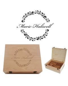 Personalised hard wood keepsake boxes with floral design and name engraved.