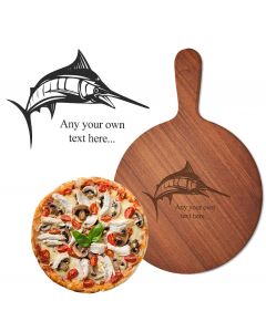 Personalised wood pizza board with Marlin design engraved