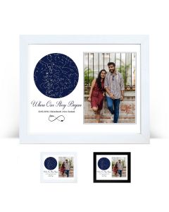 Personalised star map photo frames for couple's weddings and anniversaries in New Zealand.