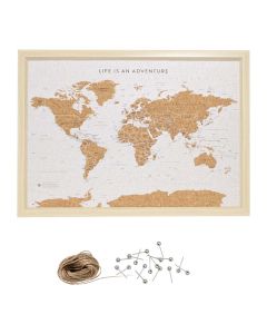 Large World Map Travel Board with Metal Pins