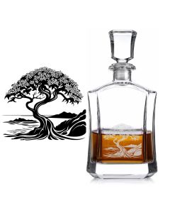 Crystal decanters engraved with a New Zealand Pohutukawa tree and islands design