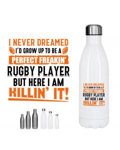 Fun git drinks bottle for rugby players in New Zealand.
