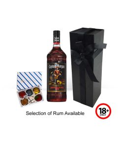 Rum gift set with chocolates.