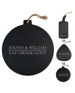 Hanging slate serving paddle with eat, drink, love design 