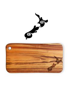 Solid wood chopping boards engraved with a Koru inspired New Zealand islands design