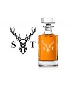 Personalised stag head crystal decanter with two initials