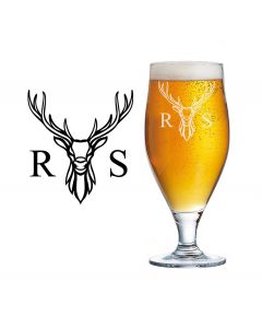 Stag design beer glass with initials