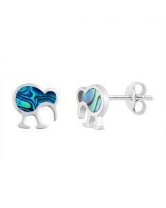 Sterling silver and Paua shell Kiwi bird shaped stud earrings for women