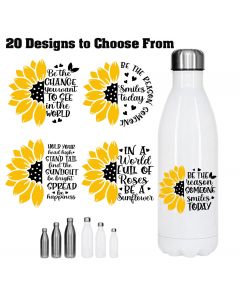 Sunflower affirmation water drinks bottles.