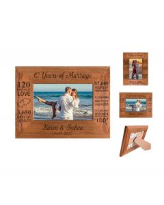 Rimu wood photo frame with wedding anniversary timeline design.