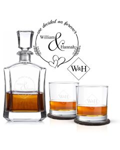 Personalised decanter gift sets for couples with a we decided on forever design engraved