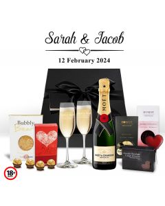 Moet Champagne gift boxes with personalised Crystal flutes