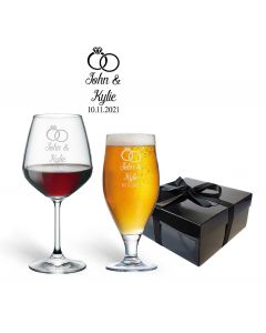 Wine and beer glass gift set for weddings and anniversary gift.