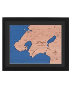 Framed wooden map of the Bay of Islands in New Zealand