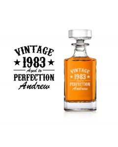 Personalised whiskey decanters with aged to perfection design.