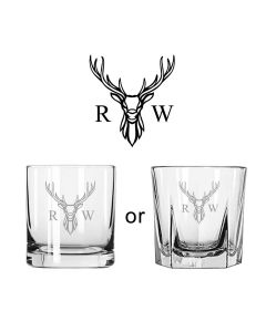 Whiskey glasses with a personalised stag head design