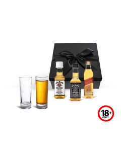 Whiskey miniatures gift set with shot glasses.