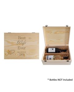 Personalised best wife ever double bottle pine wood gift box