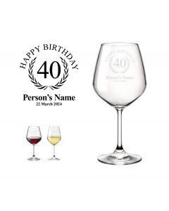 Personalised happy 40th birthday themed wine glasses