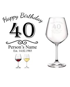 Personalised crystal wine glasses for 40th birthday gifts in New Zealand